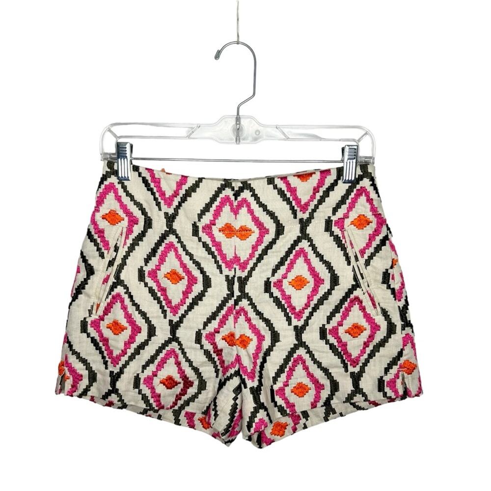 ANN TAYLOR LOFT / Riviera pink orange green tan embroidered boho shorts / 00